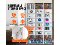 Vitrina SucceBuy de 9 Niveles para Almacenamiento Multimedia, con Estante Ajustable para DVD y Capacidad para 756 CD, Color Blanco