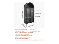 Vitrina SucceBuy para Colección Arqueada con Puertas de Vidrio, Armario de Presentación 179 cm de Alto, Exhibidor para Antigüedades a 4 Niveles con 2 Estantes