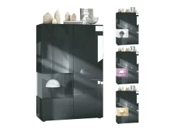 Vitrina Vladon Morena V2, vitrina de pie con 2 puertas e inserción de cristal, carcasa negro mate, frentes negro de alto brillo, Cube burdeos de alto brillo