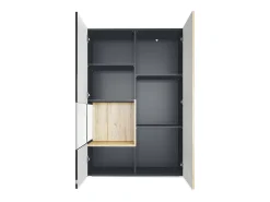 Vitrina Vladon Morena V2, vitrina de pie con 2 puertas e inserción de cristal, carcasa negro mate, frentes negro de alto brillo, Cube blanco mate