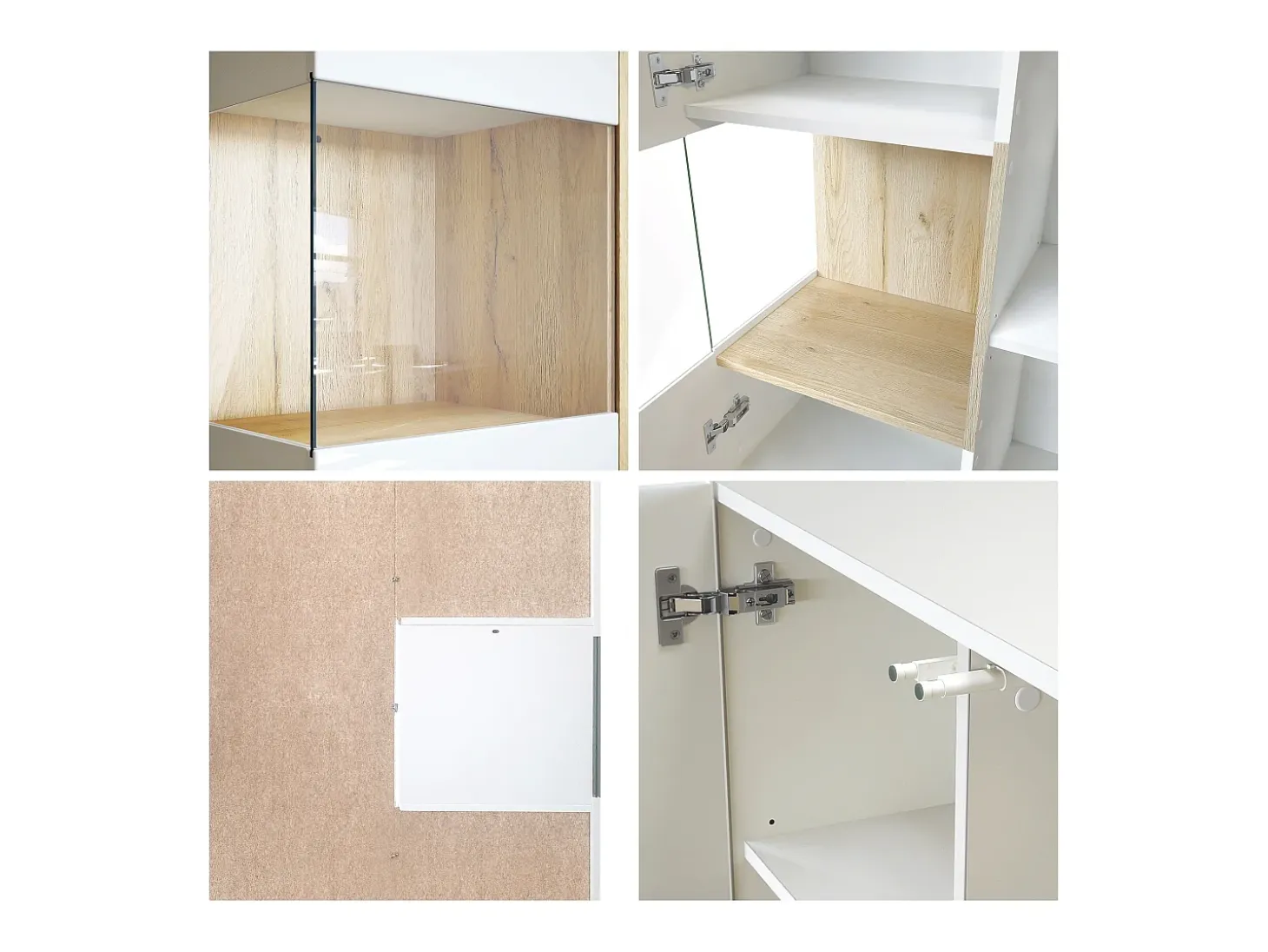 Vitrina Vladon Morena V2, vitrina de pie con 2 puertas e inserción de cristal, carcasa blanco mate, frentes blanco de alto brillo, cubo gris de alto brillo