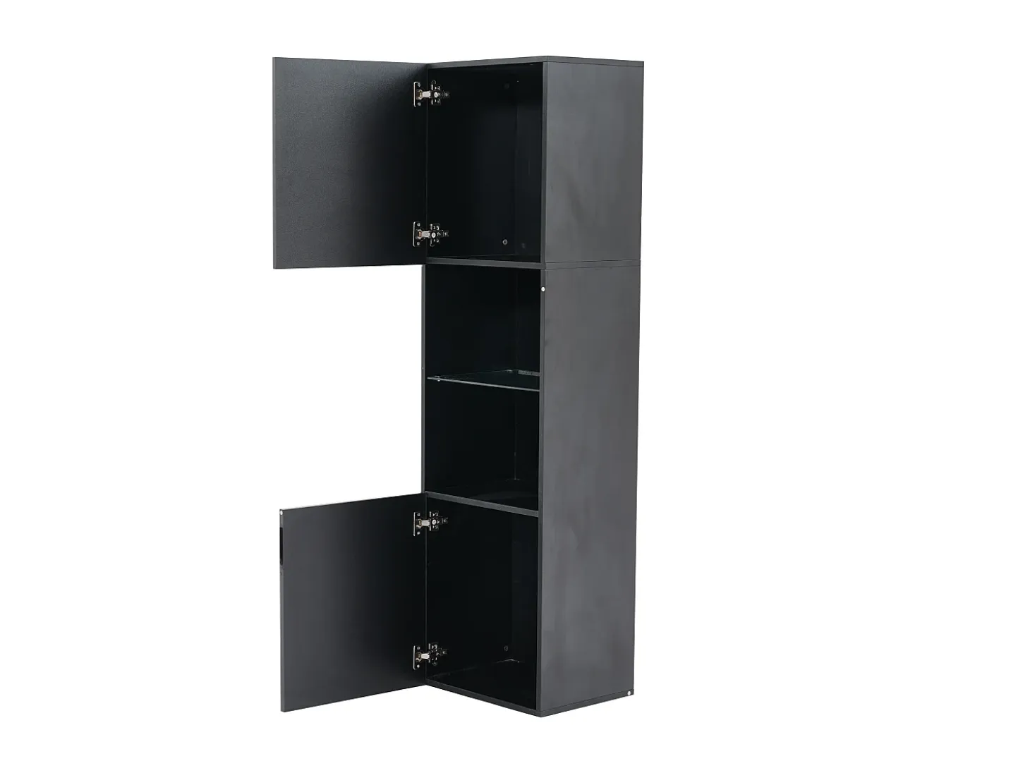 Vitrina 45x35x160 cm - con 2 puertos - con iluminación LED - 1 estante de vidro - Negro