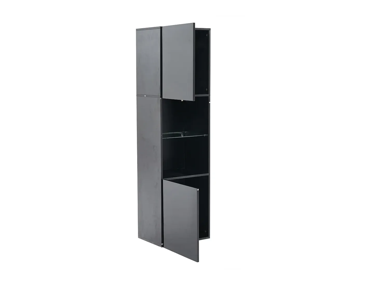 Vitrina 45x35x160 cm - con 2 puertos - con iluminación LED - 1 estante de vidro - Negro