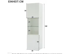 Vitrina 45x35x160 cm - con 2 puertos - con iluminación LED - 1 estante de vidro - blanco