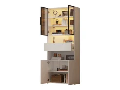 Vitrina 70x30x200cm - con 1 cajón y 4 puertas - con iluminación LED - tableros de partículas - blanco