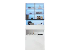 Vitrina 70x30x200cm - con 1 cajón y 4 puertas - con iluminación LED - tableros de partículas - blanco
