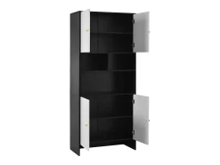 Vitrina 80x40x185cm - con iluminación LED - con 4 puertas y 3 compartimentos de almacenamiento abiertos - Blanco + Negro
