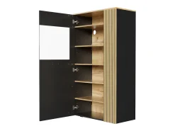 Vitrina 80x40x146cm - con iluminación LED - con 1 puerta - Estantes regulables - Tableros de partículas - Negro + natural