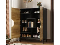 Vitrina y zapatero 2 en 1: diseño moderno con estantes ajustables y amplio espacio de almacenamiento.