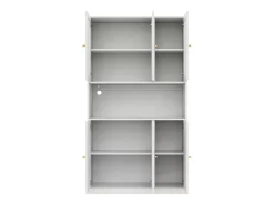 Vitrina/estantería de vidrio 100×35×200 cm - con iluminación LED - estantes abiertos y 6 puertas - MDF - blanco