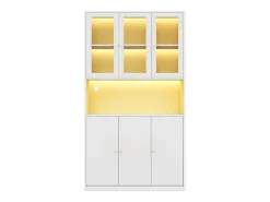 Vitrina/estantería de vidrio 100×35×200 cm - con iluminación LED - estantes abiertos y 6 puertas - MDF - blanco