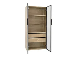 Vitrina、Mueble de baño con LED - 2 cajones grandes y 2 puertas de cristal - Natural