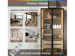Vitrina、Mueble de baño con LED - 2 cajones grandes y 2 puertas de cristal - Natural