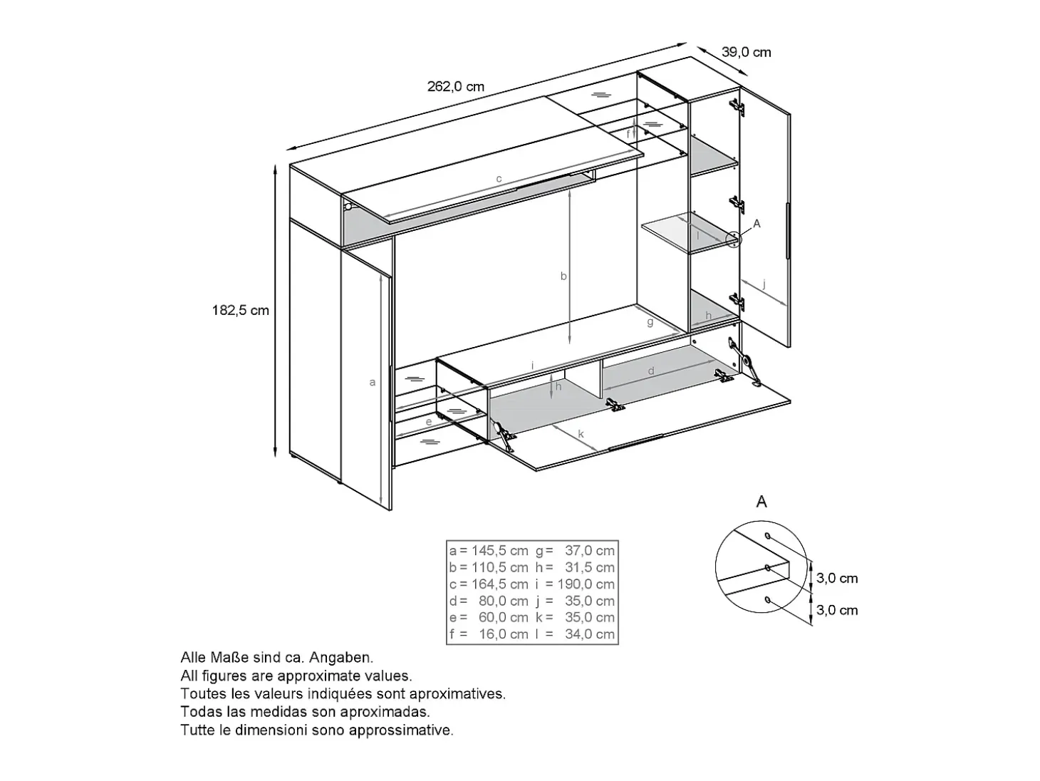 Vladon Mueble de salón Mirage, 2 Puertas, 2 Puertas abatibles y 6 Estantes de cristal abiertos, Blanco mate/Blanco de alto brillo (262 x 183 x 39 cm)