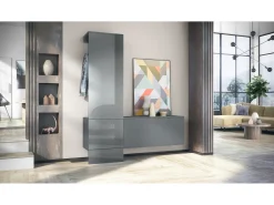 Vladon Mueble recibidor Carlton Set 4, Mueble de entrada compuesto por 1 Perchero, 1 Zapatero, antracita mate/gris de alto brillo (156,5 x 193 x 35 cm)