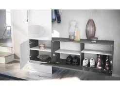 Vladon Mueble recibidor Carlton Set 4, Mueble de entrada compuesto por 1 Perchero, 1 Zapatero, antracita mate/gris de alto brillo (156,5 x 193 x 35 cm)