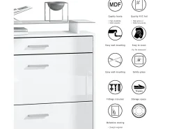 Vladon Mueble recibidor Loret mini, Mueble de entrada compuesto por 1 Zapatero, 1 Espejo de pared y 2 Percheros, Blanco mate/Negro de alto brillo