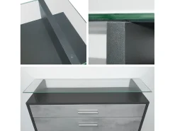 Vladon Mueble recibidor Loret mini, Mueble de entrada compuesto por 1 Zapatero, 1 Espejo de pared y 2 Percheros, Negro mate/Gris arena de alto brillo