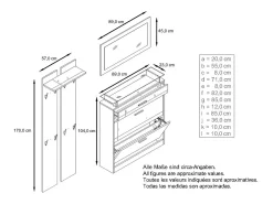 Vladon Mueble recibidor Loret mini, Mueble de entrada compuesto por 1 Zapatero, 1 Espejo de pared y 2 Percheros, Blanco mate/Burdeos de alto brillo
