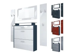 Vladon Mueble recibidor Malea, Mueble de entrada compuesto por 1 Zapatero colgante, 1 Espejo de pared y 2 Percheros, Antracita mate/Blanco mate