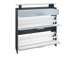 Vladon Mueble recibidor Malea, Mueble de entrada compuesto por 1 Zapatero colgante, 1 Espejo de pared y 2 Percheros, Antracita mate/Blanco mate