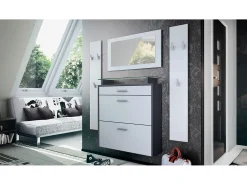 Vladon Mueble recibidor Malea, Mueble de entrada compuesto por 1 Zapatero colgante, 1 Espejo de pared y 2 Percheros, Antracita mate/Blanco mate