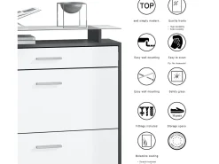 Vladon Mueble recibidor Malea, Mueble de entrada compuesto por 1 Zapatero colgante, 1 Espejo de pared y 2 Percheros, Negro mate/Negro mate