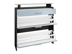 Vladon Mueble recibidor Malea, Mueble de entrada compuesto por 1 Zapatero colgante, 1 Espejo de pared y 2 Percheros, Negro mate/Negro mate