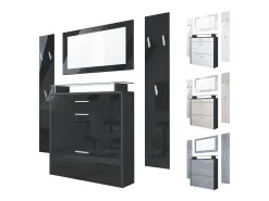 Vladon Mueble recibidor Malea, Mueble de entrada compuesto por 1 Zapatero colgante, 1 Espejo de pared y 2 Percheros, Negro mate/Burdeos de alto brillo