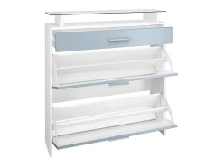 Vladon Mueble recibidor Malea, Mueble de entrada compuesto por 1 Zapatero colgante, 1 Espejo de pared y 2 Percheros, Blanco mate/Gris de alto brillo