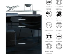 Vladon Mueble recibidor Malea, Mueble de entrada compuesto por 1 Zapatero colgante, 1 Espejo de pared y 2 Percheros, Antracita mate/Blanco de alto brillo