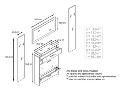 Vladon Mueble recibidor Malea, Mueble de entrada compuesto por 1 Zapatero colgante, 1 Espejo de pared y 2 Percheros, Antracita mate/Blanco de alto brillo