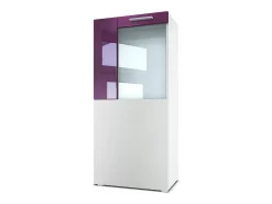Vladon Vitrina de cine, blanco mate/zarzamora de alto brillo - Vitrina de cristal moderna - (AxAxP): 50,5 x 111 x 32,5 cm