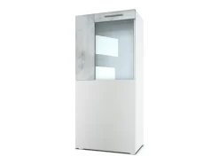 Vladon Vitrina de cine, blanco mate/hormigón oxidado - Vitrina de cristal moderna - (AxAxP): 50,5 x 111 x 32,5 cm