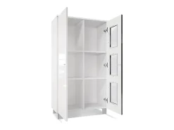 Vladon Vitrina Denjo, Cristalera con 2 Puertas y 3 Estantes de cristal, Blanco mate/Blanco de alto brillo/Gris de alto brillo (71 x 129 x 35 cm)