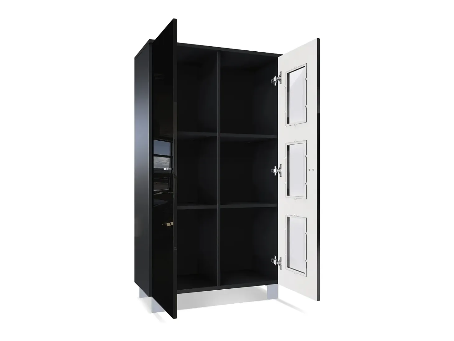 Vladon Vitrina Denjo, Cristalera con 2 Puertas y 3 Estantes de cristal, Negro mate/Negro de alto brillo/Gris de alto brillo (71 x 129 x 35 cm)