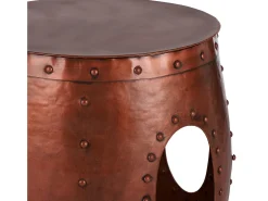 WOMO-DESIGN Mesa auxiliar lateral Ø38x43cm mesita redonda color cobre de metal con remaches para salón, hecha a mano, estilo moderno único industrial