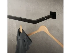 2x Perchero de pared negro para vestidor/armario barra para ropa/toallas 60x30cm