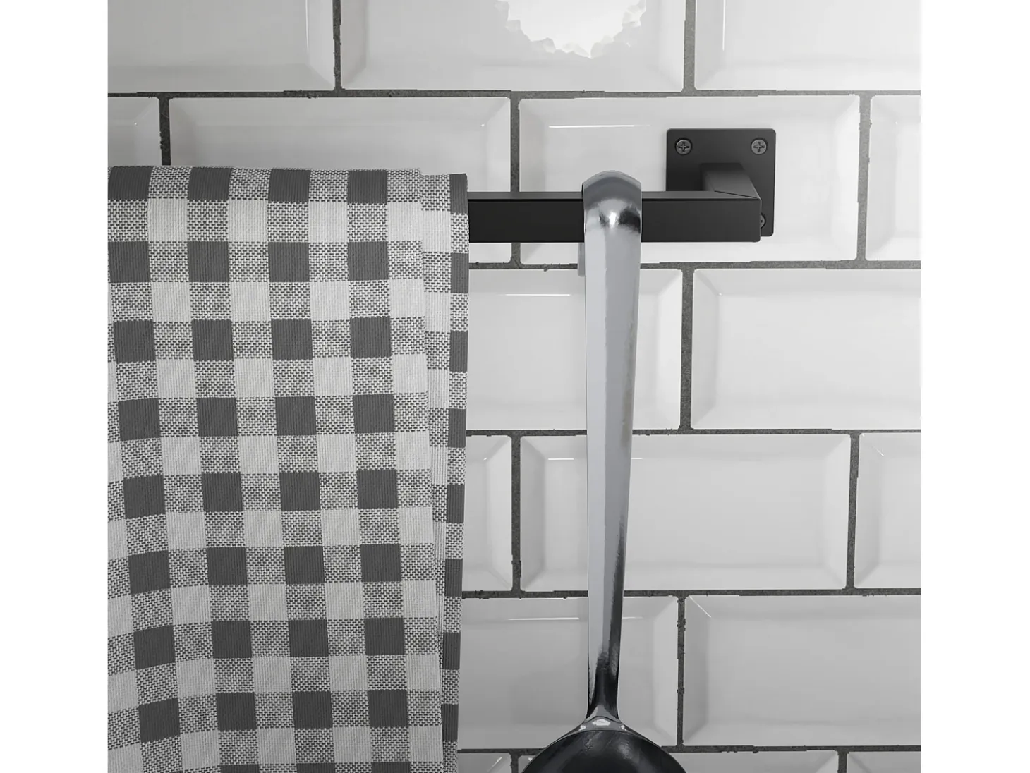 2x Perchero de pared negro para vestidor/armario barra para ropa/toallas 60x30cm