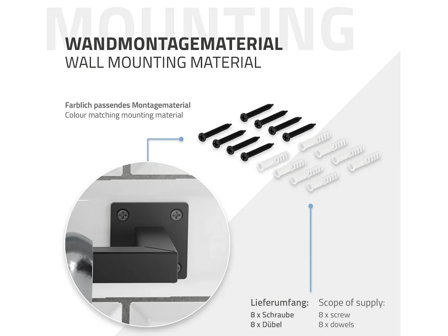 2x Perchero de pared negro para vestidor/armario barra para ropa/toallas 60x30cm