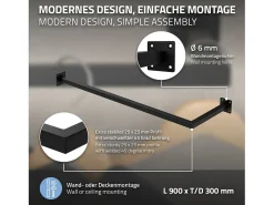 3x Percheros de pared para esquina 90 x 30 cm negro en forma de L para vestidor