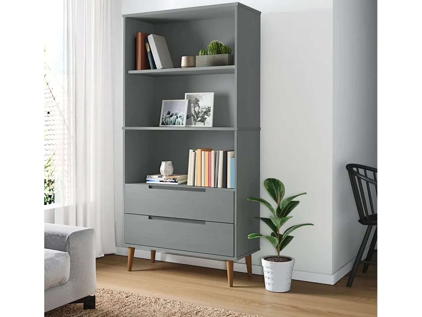 Ximena Luz Librería MOLDE madera maciza de pino gris 85x35x170,5 cm