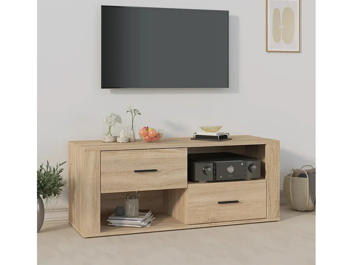 Xyra Mueble para TV madera contrachapada color roble 100x35x40 cm