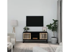 Yelara Mueble de TV erro y madera contrachapada negro 105x30x45 cm