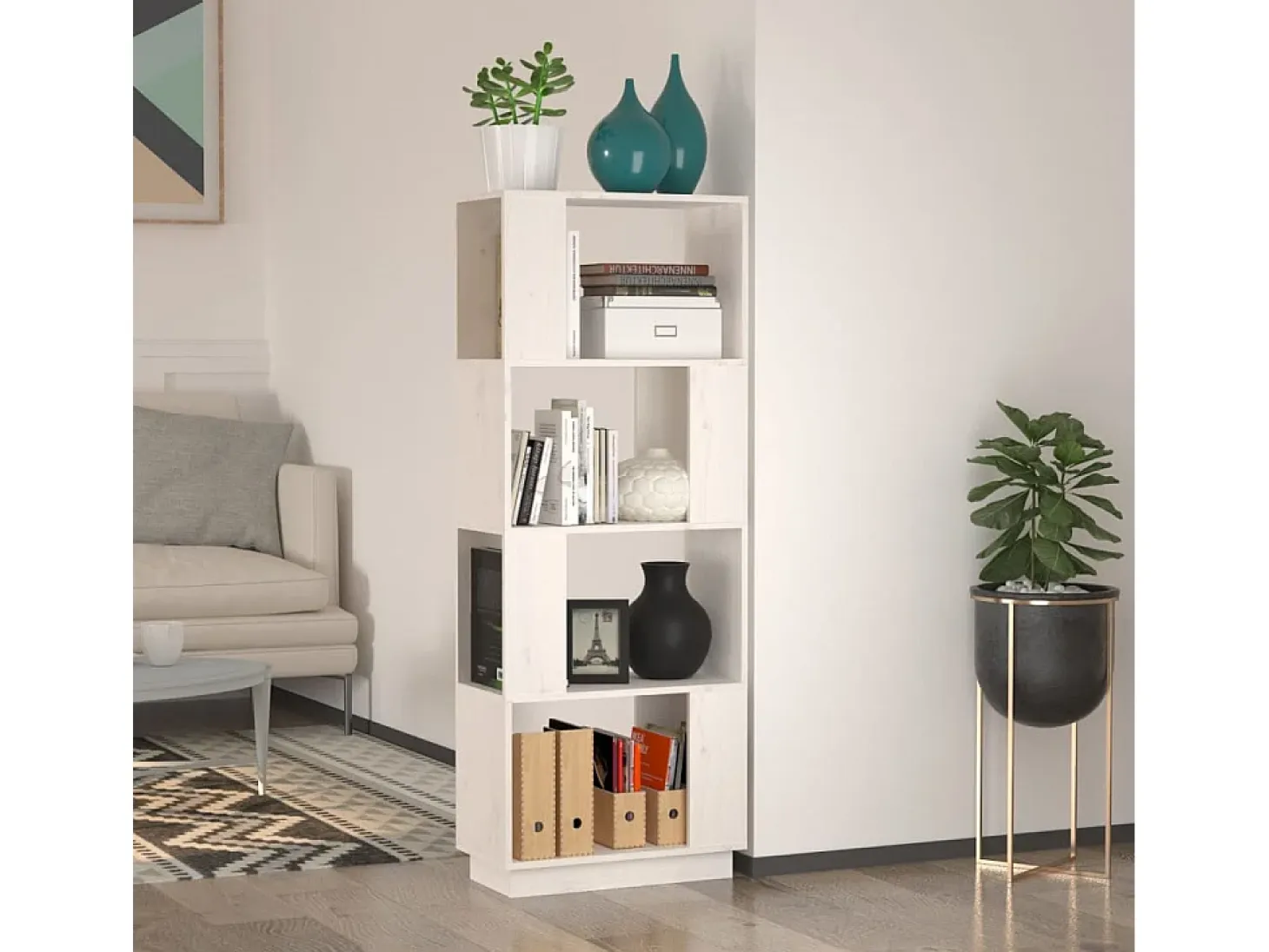 Ylvenor Estantería/divisor de espacios madera pino blanco 51x25x132 cm