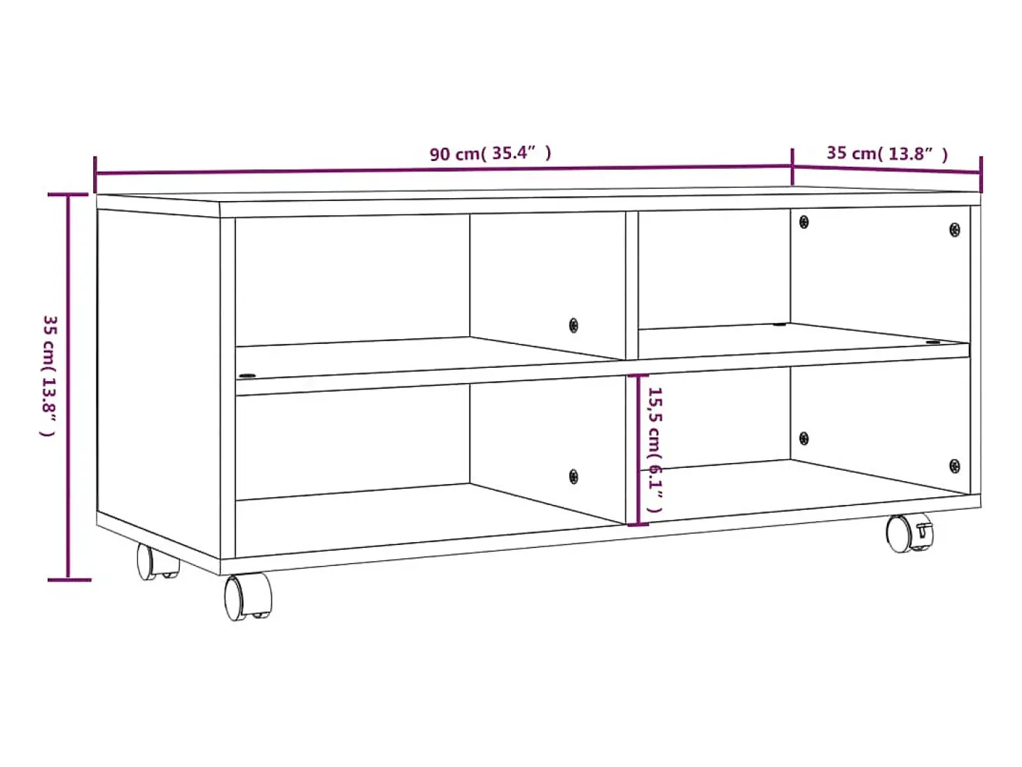 Yron Mueble TV con ruedas madera contrachapada roble humo 90x35x35cm
