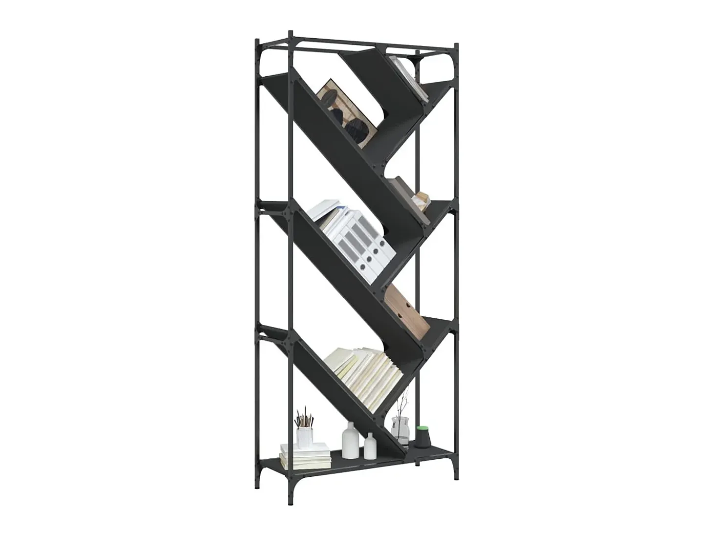Øystine Estantería de madera de ingeniería y metal negro 79x30x180 cm