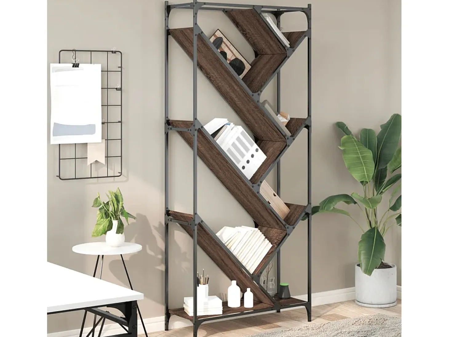 Øystine Estantería madera ingeniería y metal marrón roble 79x30x180 cm