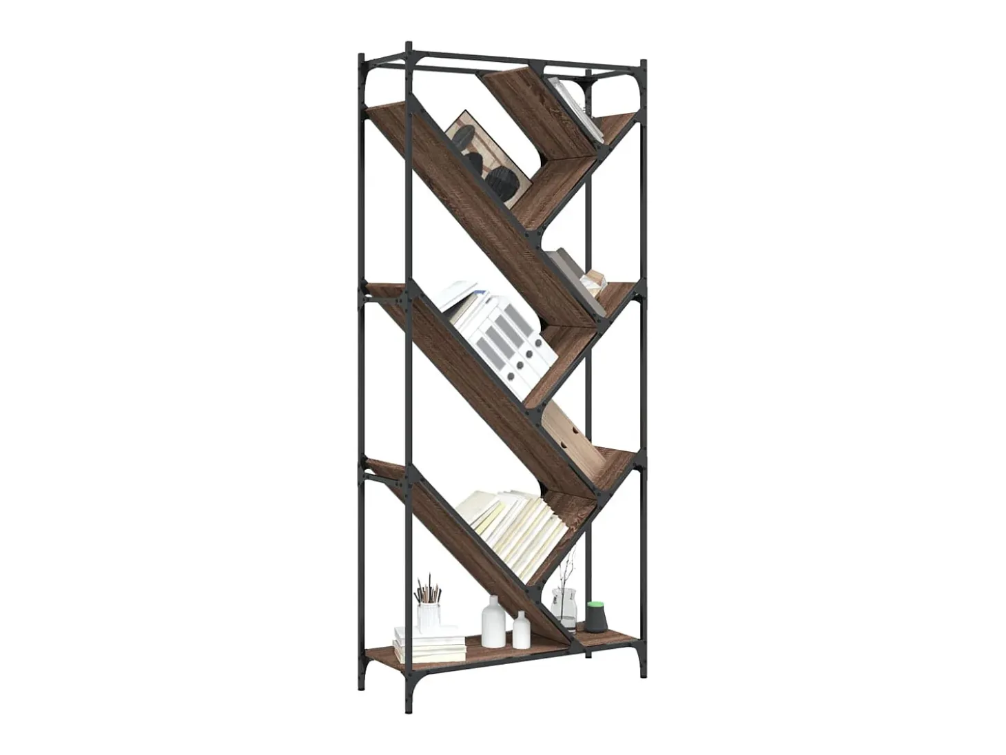 Øystine Estantería madera ingeniería y metal marrón roble 79x30x180 cm