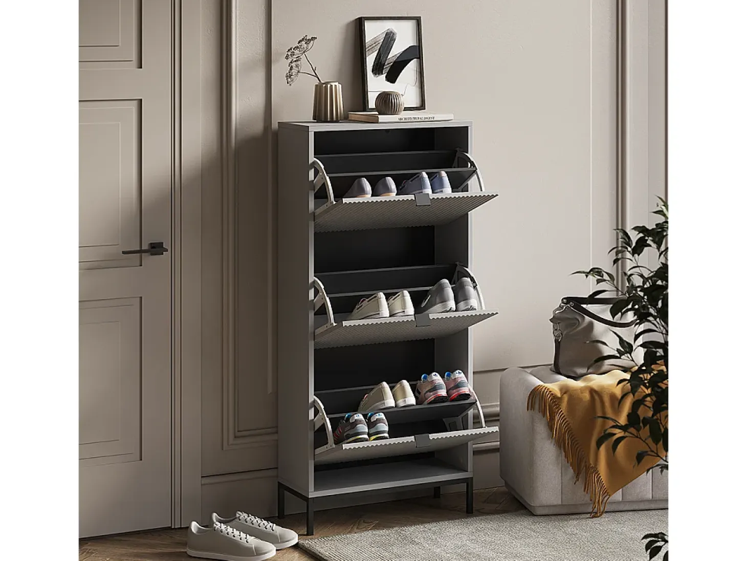 Zapatera abatible gris 60x24x130 eliza